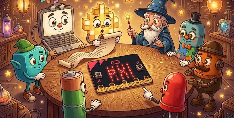 Animație: Pixi Pixelatu desenează cu stele pe plăcuța micro:bit