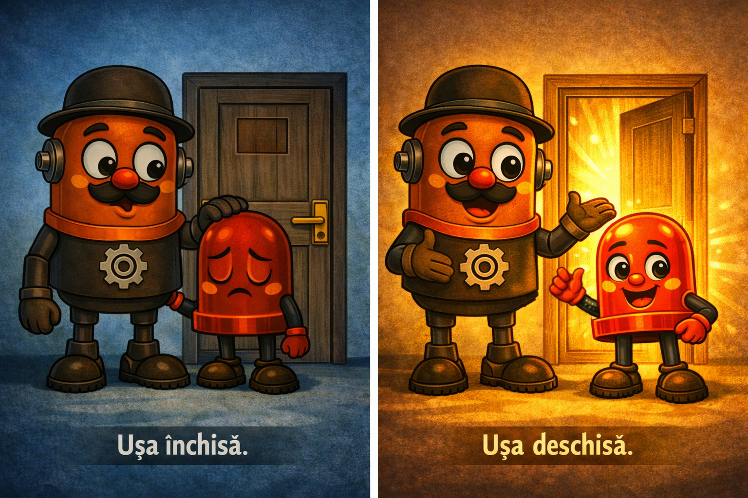 Ușa închisă și ușa deschisă: LEDuleț stins și LEDuleț aprins