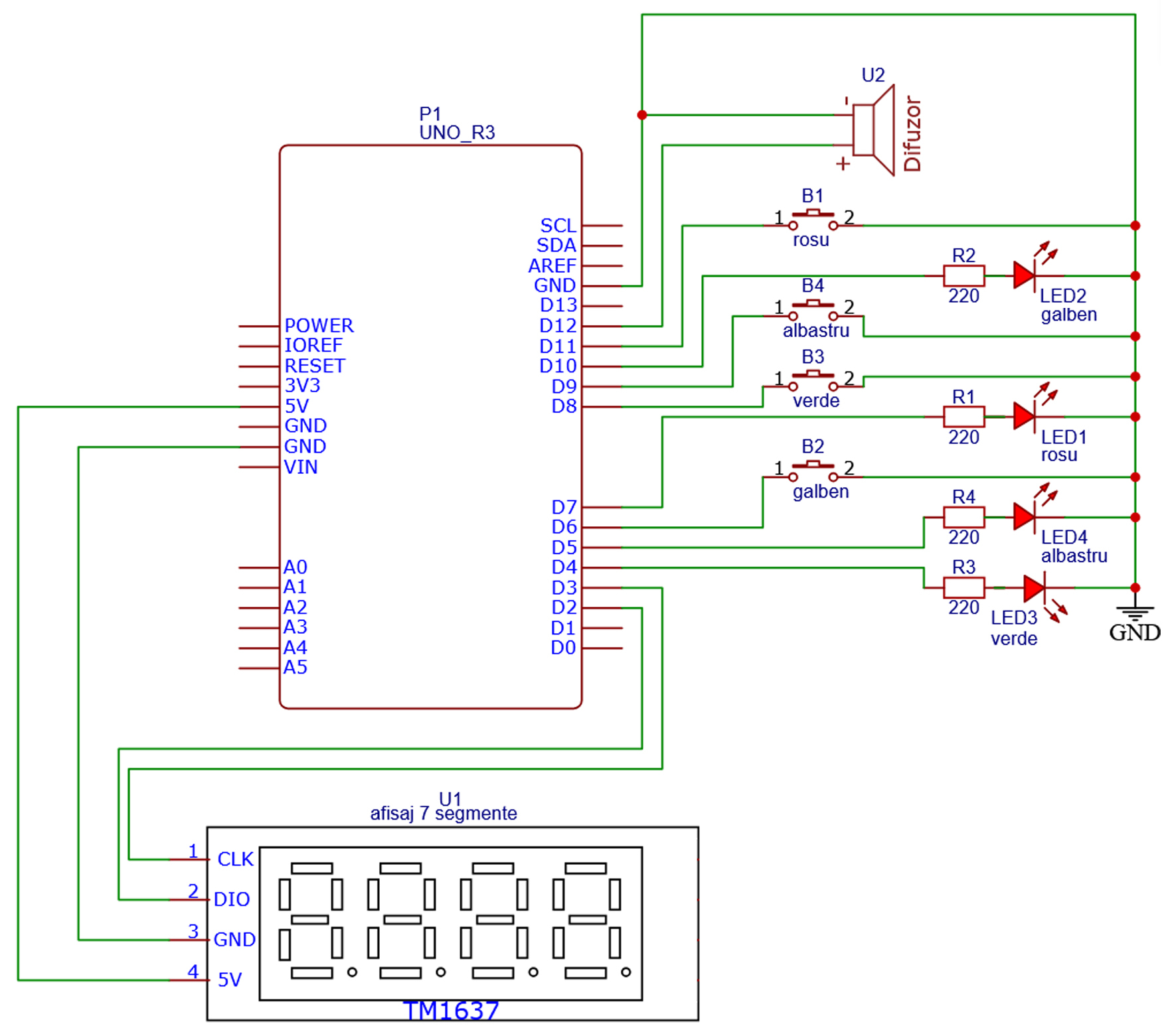 Joc Arduino Repeta dupa mine: Testează-ți atenția cu LED-uri, butoane ...